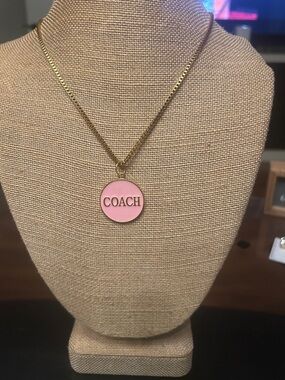 Gold Chain Necklace with Pink Enamel Logo Pendant